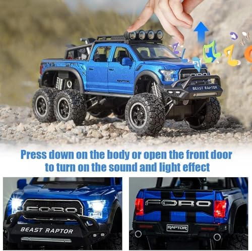 Image of SPITEN Ford Raptor F150 Model Car 1:28 Scale Exclusive Alloy Metal Pull Back Die-cast Car Diecast Metal Pullback Toy car Openable Doors & Light Music Birthday Gift Car【Colors as Per Stock】