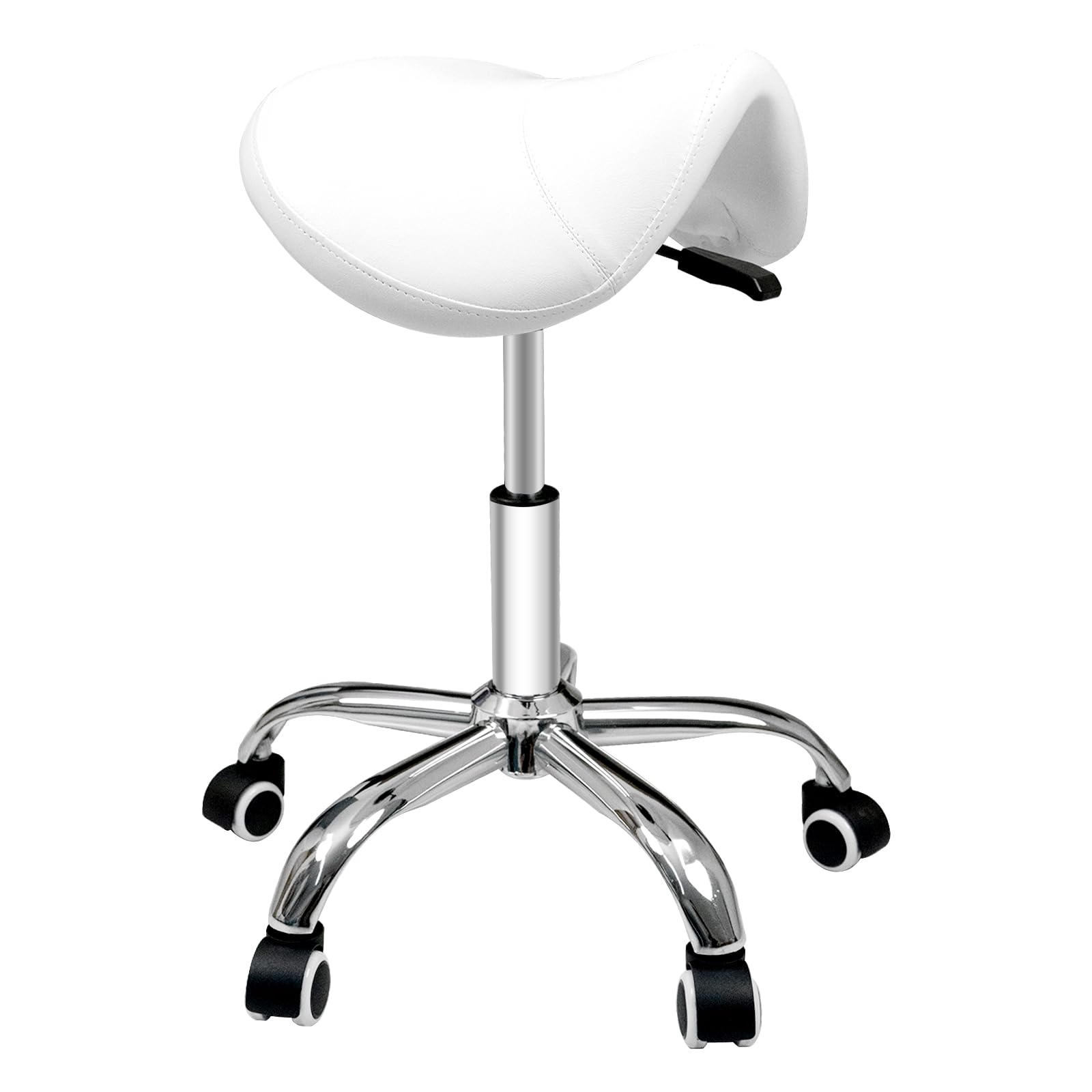 Saddle Stool Rolling Chair for Massage Salon Spa Drafting,Adjustable Hydraulic Stool with Wheels without Backrest (White)