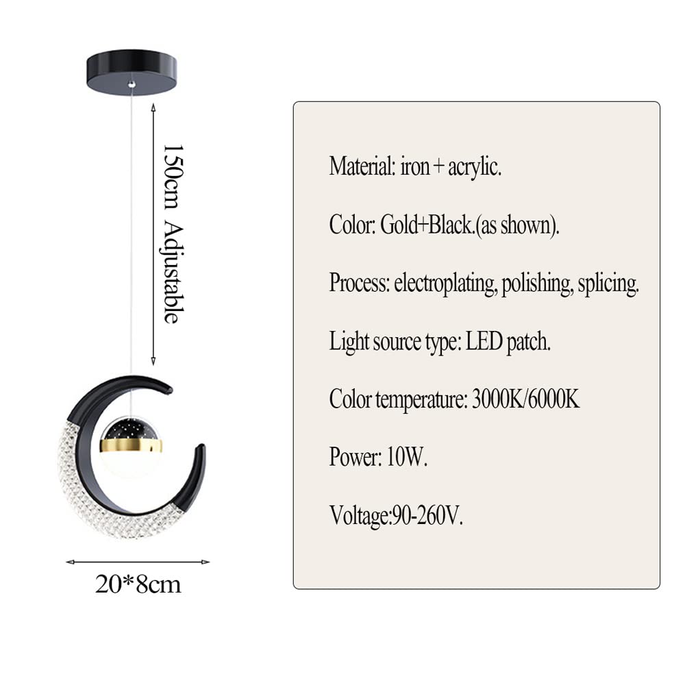 Lampa wisząca w kształcie księżyca Nowoczesny żyrandol 1-punktowa kula pojedyncza lampa wisząca z projekcją gwiazdy Światło LED w kształcie półksiężyca Wisząca lampa opuszczana do pokoju dziecięcego