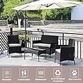 FDW Outdoor Patio Furniture Sets 4 Pieces Patio Set Rattan Chair Wicker Sofa Conversation Set Patio Chair for Backyard Lawn Porch Poolside Balcony Garden Furniture Sets with Coffee Table