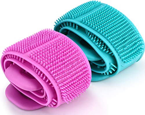 Silicone Back Scrubber, URGIODIH 2 PACK Updated Silicone Bath Body Brush, Handle Body Washer, Exfoliating Texture Scrubbing Pad (30 inch)