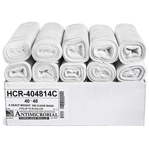 Image of Aluf Plastics 45 Gal Clear Trash Bags, 14 Micron (EQ.), 40 inch x 48 inch (250 Pk)