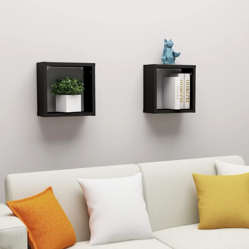 Woonisher Estante Cubo Pared 2 uds Negro 30x15x30 cm