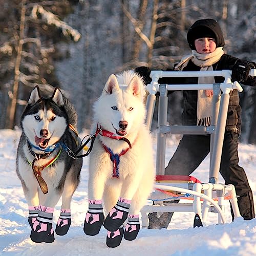 Avvrel Rutschfeste Hundeschuhe mit Reflexstreifen, wasserdichte Schutzschuhe für kleine bis mittlere Hunde (M, pink)