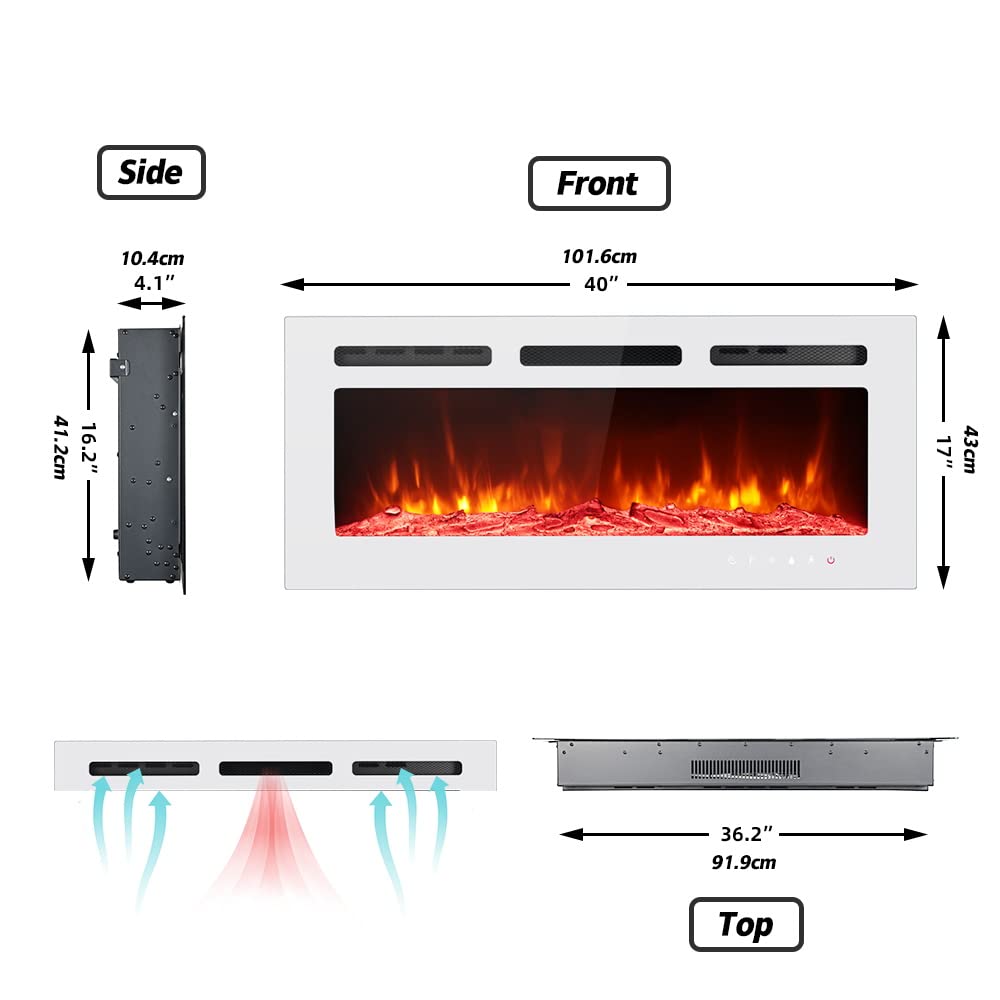 Maxhonor Electric Fireplace Inserts Freestanding Heater for The Living Room  Floating Fireplace with 12 LED Colors with Logset and Stones, Space Heaters  for Indoor Use,1500W/750W,White,40inch : Home u0026 Kitchen - Amazon.com
