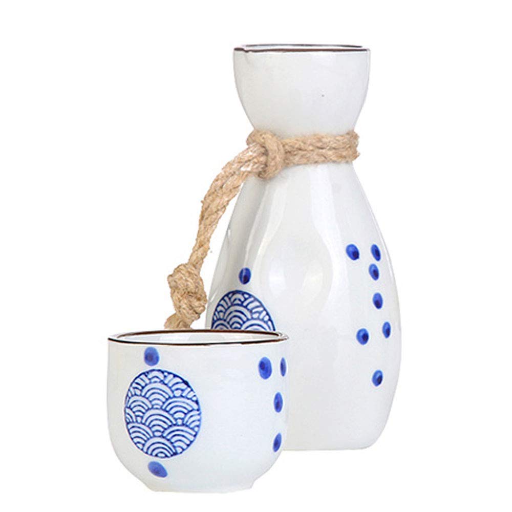 Service à saké japonais, ensemble de 5 tasses à saké, tasses en céramique à texture ondulée bleue, verres à vin artisanaux pittoresques, pour thé shochu chaud et froid, meilleur cadeau pour la fa