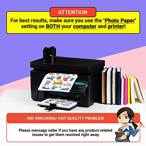 Translucent Vinyl Sticker Paper 62 Sheets For Inkjet & Laser Printer - Self-Adhesive Water-Resistant, Dries Quickly Vivid Colors, 8 ½ X 11 Inches Holds Ink Well- Decal Label Tear Resistant. #TOP1