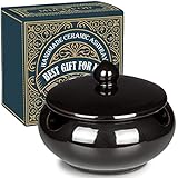 Ceramic Ashtray with Lids Cigar Accessories Outdoor Windproof Ashtrays for Cigarettes Ash Tray Gift for Men Dad Husband Boyfriend Home Ashtrays for Patio, Indoor, Outside, Office Decoration (Black)