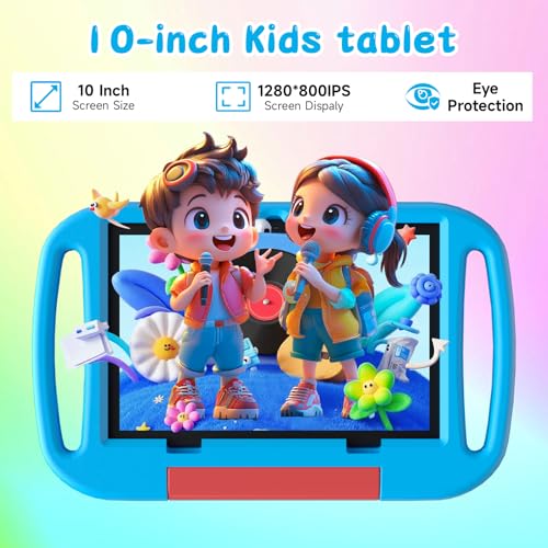 Image of Android 15 Kids Tablet 10.1 inch, 12GB RAM 64GB ROM, 2.0GHz Processor, 6000mAh Battery, Dual 2MP+8MP Camera, Shockproof EVA Silicone Case, Toddler Educational Learning Tablet PC (Blue)