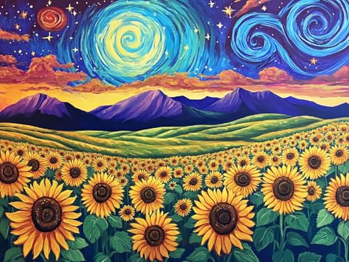 Broderie Diamant Tournesol et Ciel Étoilé - Kit Complet 70x90cm Enfant