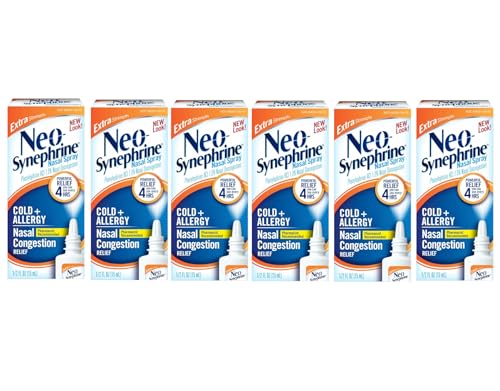 NEO-SYNEPHRINE Extra Strength Nasal Spray, Phenylephrine HCl 1.0%, Powerful Nasal Decongestant, Non-Drowsy Cold & Allergy Relief, 1/2 fl oz (Pack of 6)