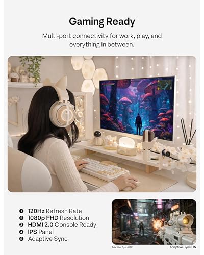 Image of Pixio PX246 Wave Beige 24 inch 120Hz 1080p IPS Panel Adaptive Sync Gaming Monitor with Beige HDMI 2.1 Cable Ultra Certified Ultra High Speed 6FT 8K 60Hz 4K 120Hz Nylon Braided