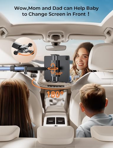 TRYONE Soporte Tablet Coche Reposacabezas [46CM Brazo Largo] [3 en 1 Extensible ] Porta Accesorios Carro, Sujeta Camper para iPad Pro/mini para Sumsung Tab/eReader/Switch/móviles/Otros 4,7-13 Pulgadas - imagen 4