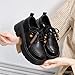 Women's Chunky Platform Oxford Shoes with Beaded Fashion Leather Wide Toe Thick-Soled Non Slip Soft Sole Block Heel Dress Lace Up Loafers for Office Business (Black,7)