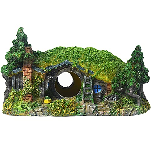 PTFJZ Aquarium Decorations – Hobbit Fish Tank Ornament Pet House Hidden Hole Landscaping Fish Tank Backgrounds Decor Box (Small)