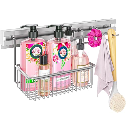 MINGLING Shower Caddy, Adhesive Shower Organizer with Sliding Rail,304 Stainless