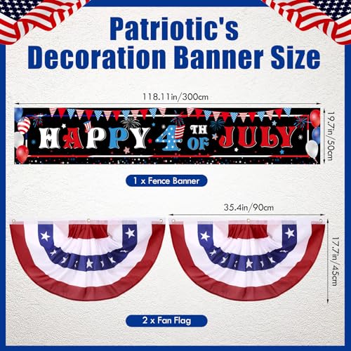 Image of Tiamon 3 Pcs Patriotic Decorations 4th of July Banner with Bunting Fan Flags Red White and Blue Pleated Half Fan Banner American Flag Backdrop for Independence Memorial Day Party Supplies Outdoor