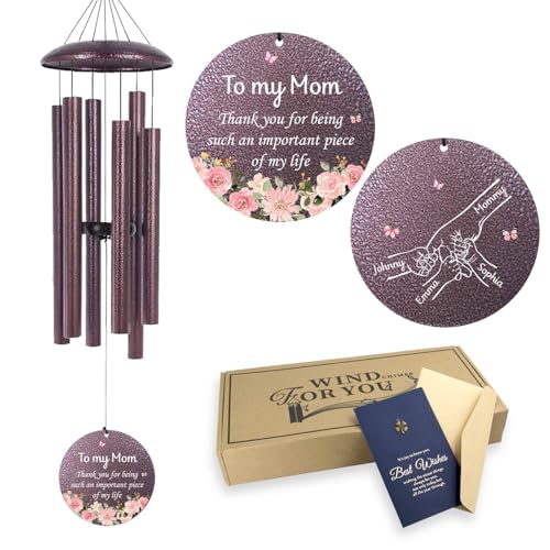 Image of Mom Gifts Custom Wind Chime, for Mother Form Kids, Love Mom Birthday Gifts for Mommy from Daughter, Outside Windchimes