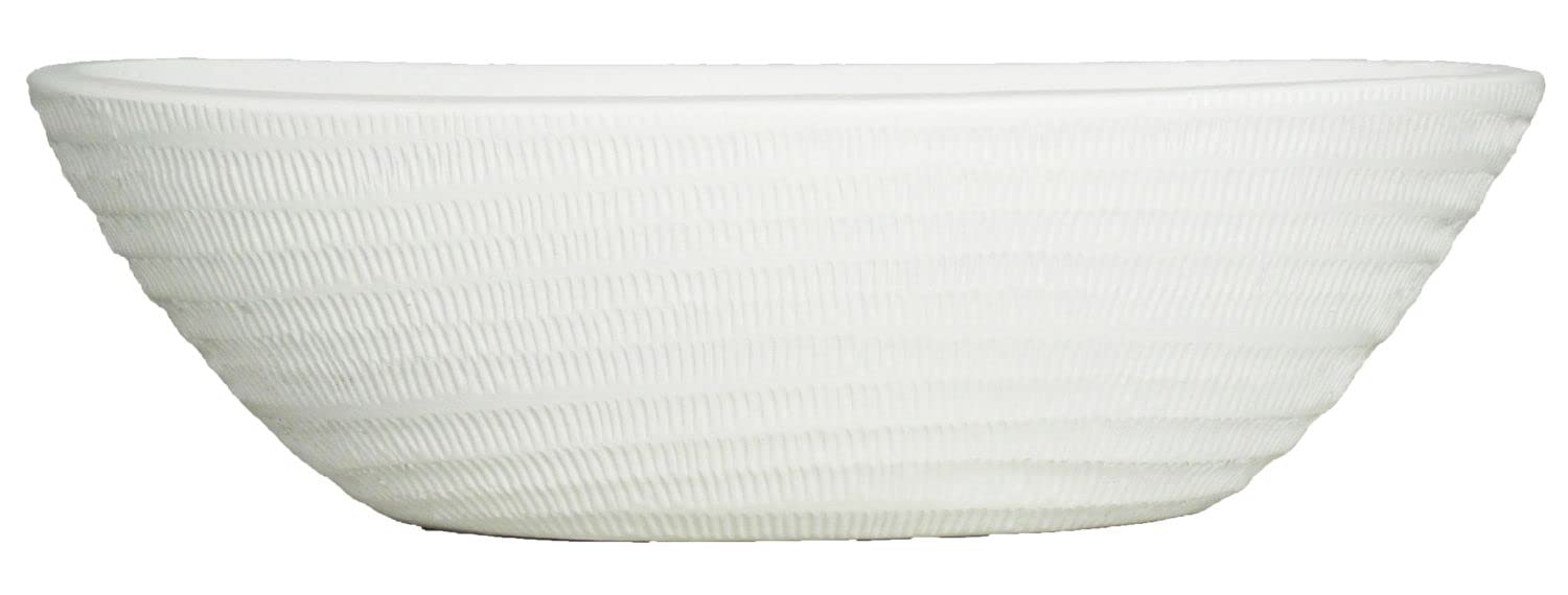Boat-shaped ceramic bowl TIAM with grooves, white matt, 47x23x14 cm - flower bowl