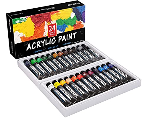 Fixsmith 8 X 10 Inch Painting Canvas Panel Boards 12 Pack & Artist Quality Acrylic Paint Set, 24 Colors/Tubes (22 Ml/0.74 Oz.) #TOP7