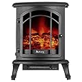 e-Flame USA Tahoe LED Portable Freestanding Electric Fireplace Stove - 3-D Log and Fire Effect (Black)