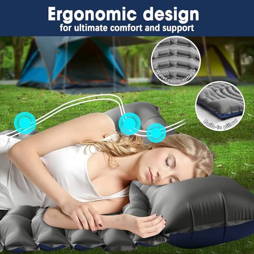 Image of Double Sleeping Pad for Camping - Ultralight Air Mattress with Pillows, Built-in Foot Pump, Compact Inflatable 2-Person Portable Mat for Backpacking, Hiking, Tent, Car Travel, Beach,Road Trip