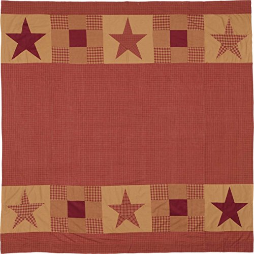 VHC Brands Ninepatch Star Shower Curtain with Patchwork Borders 72x72 Country Patchwork Design, Burgundy