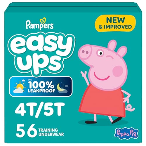 Image of Easy Ups Girls & Boys Potty Training Pants, Size 6 (4T5T), 56 Count, Peppa Pig Absorbent Training Underwear, Up to 100% Leakproof Day and Night, Hypoallergenic