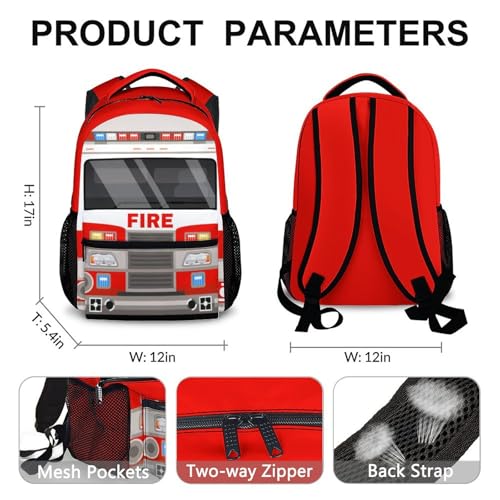 School Backpacks for Boys, 17 inches Back to School Supplies for Kids Children, Fire Truck Bookbag with Pockets for Kindergarten Preschool, Cartoon Schoolbag for Truck Lovers2