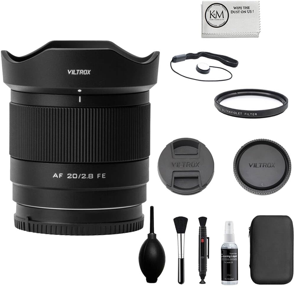 Viltrox AF 20mm f/2.8 Lens Compatible with E Mount Bundle with UV Filter + Lens Cap Keeper + Cleaning Kit + Cleaning Cloth (5 Items)