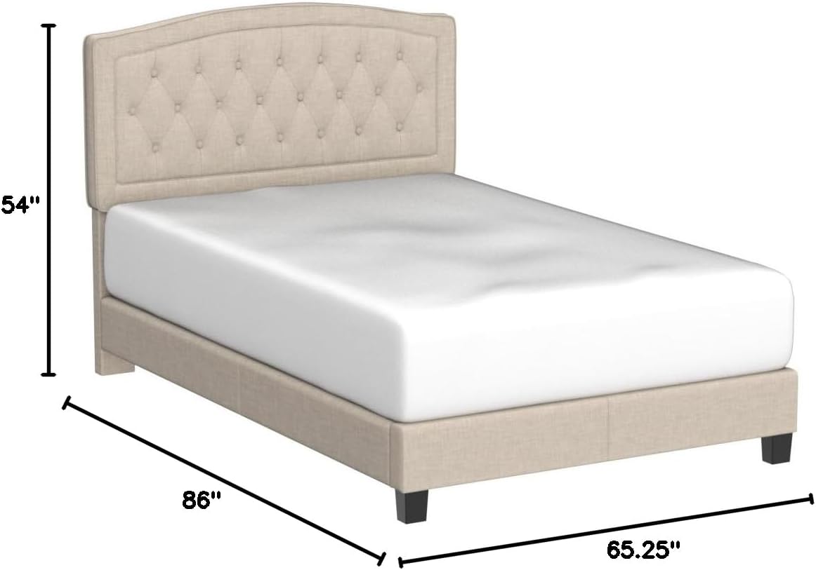 Rosevera Layla Panel Bed Frame with Adjustable Button-Tufted Headboard for Bedroom/Linen Upholstered/Wood Slat Support/Easy Assembly,Queen,Linen Beige