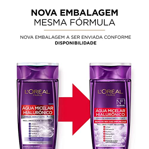 L'Oréal Paris Água Micelar com Ácido Hialurônico Puro, Limpeza Hidratante 7 em 1, 200ml