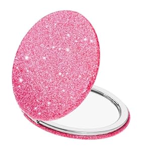 Cute Pink Compact Mirror for Women,Small Magnifying Travel Mirror with Glitter,Portable 2 x 1x Magnification Folding Pocket Makeup Mirror Cosmetic Mirror for Gift Travel Essentials