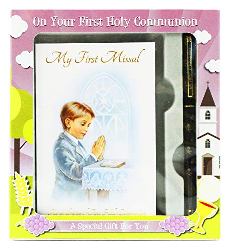 Set regalo con libro di preghiere e penna per la prima comunione, per ragazzi