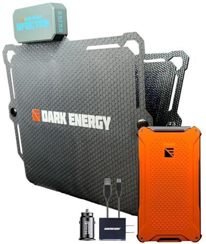 Dark Energy Poseidon Pro Indestructible Portable Charger with Spectre 8W Solar Panel | USB-A and USB-C Ultra-Durable Armorflex Ultra-Lite Flexible Panels | Signature Series Plugs Hi-Vis Orange