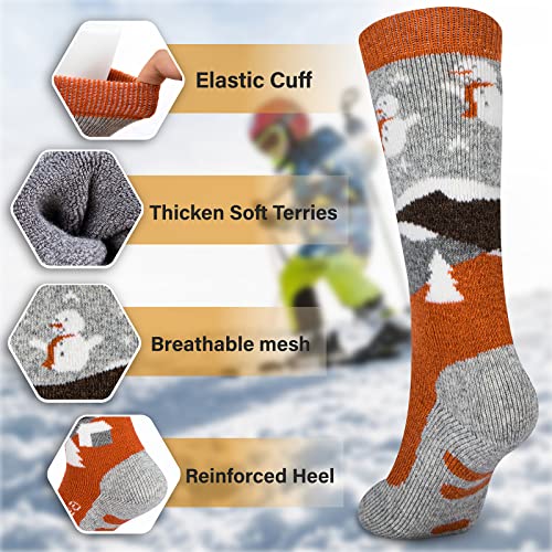 Hylaea Merino Wool Ski Socks Kids, Knee-High Warm Thermal Snowboard Skating Socks For Toddler Boys And Girls Pink Grey Small #TOP4