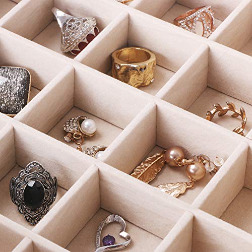 Bewishome 43551-110594 Ring Organizer And Earring Box Holder - 11 Ring Slots, 25 Earring Compartments, Large Mirror, 2 Layers Jewelry Box Tray Cufflinks Storage thumb #4