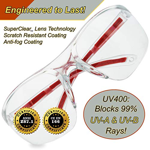 Safety Glasses Eye Protection - Comfort Eyewear - 2 Pair, 2 Neck Cords, 2 Cases - SuperLite and SuperClear Lens Technology, Z87.1 - CE 166 Certified…