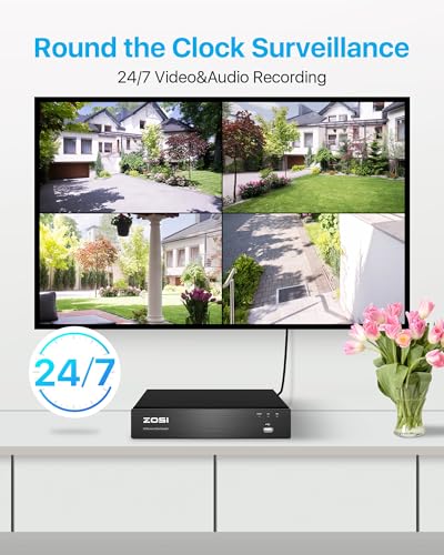 Image of ZOSI 4K POE CCTV Security Camera System,8pcs 4K POE Camera with AI Person Vehicle Detection, 8 Ports 16CH 8MP NVR with 2TB HDD for 24 /7 Recording,Color Night Vision, Sound Light Alarm, Two-Way Audio