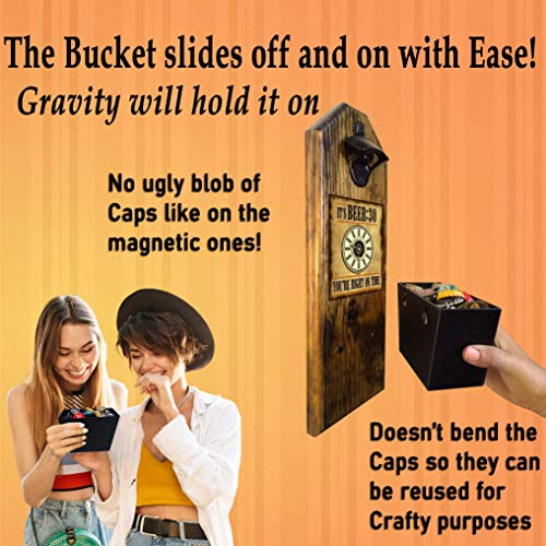 Beer Thirty Wall Mounted Bottle Opener And Cap Catcher- Handcrafted By A Vet - 100% Solid Pine, 3/4" Thick - Rustic Bottle Opener Sign And Bucket - Unique Gift That's Useable For Years! #TOP3