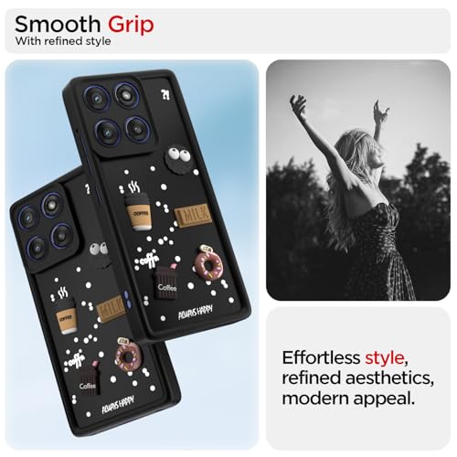 Image of Pikkme Back Cover for Motorola Moto Edge 60 Stylus 5G | 3D Bear Silicone Cute & Fun Coffee Cartoon | Full Body Protection Bumper Case (Black)