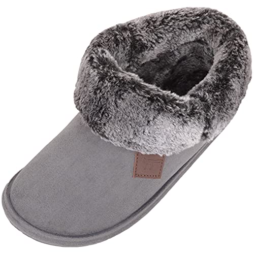 Chaussons bottines douillettes Absolute Footwear en fausse fourrure grise haut de gamme
