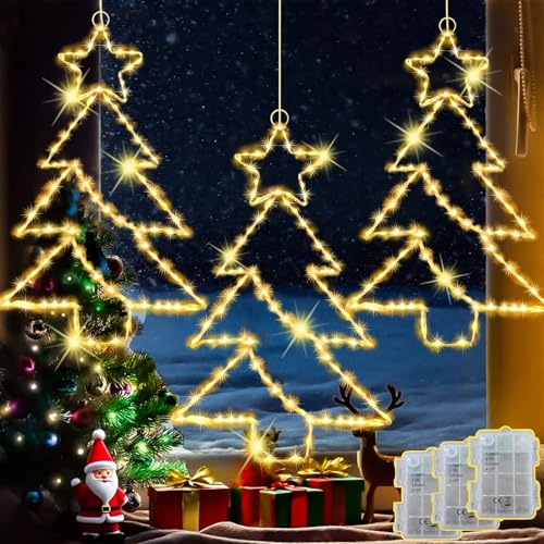 Joycome Weihnachtsdeko Fenster 3 Stück 45 LED Hängend...