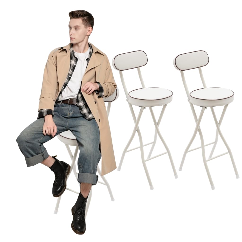 Lot de 2 tabourets pliants - 65 cm - Hauteur réglable - Structure métallique avec Rembourrage