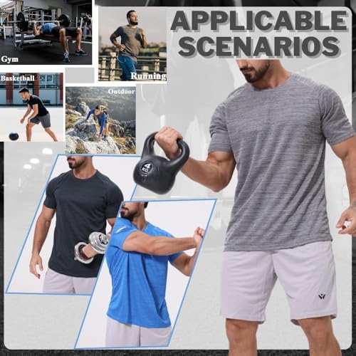 Hpbygstae Pack de 3 camisetas deportivas para hombre, camiseta de manga corta, transpirable, de secado rápido, camiseta de entrenamiento, 3 paquetes/negro/gris/azul, XXL