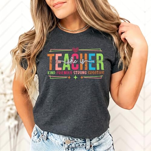 Image of Teacher Shirts Women Teach Print Graphic Tees Kindergarten Elementary Teaching Life Shirts Back to School Tees Tops