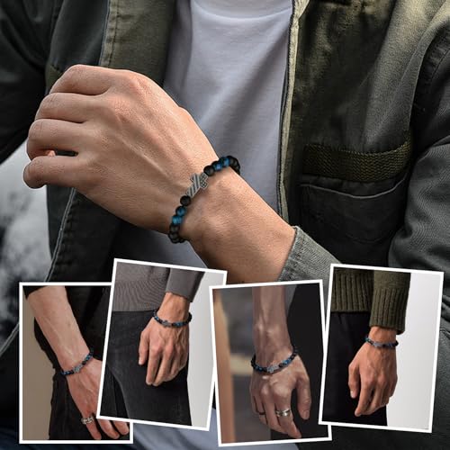 Patriotic Christian Cross Bracelet - Adjustable Blue Tiger Eye Beads Bracelet Faith Jewelry Gift for Students & Young Professionals Men with Scripture Card2