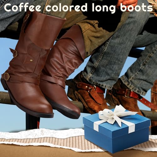 Image of Cuffbow Halloween Pirate Costume Boots for Men Medieval Renaissance Steampunk Cosplay Boots Gothic Adult Button Leather Shoes
