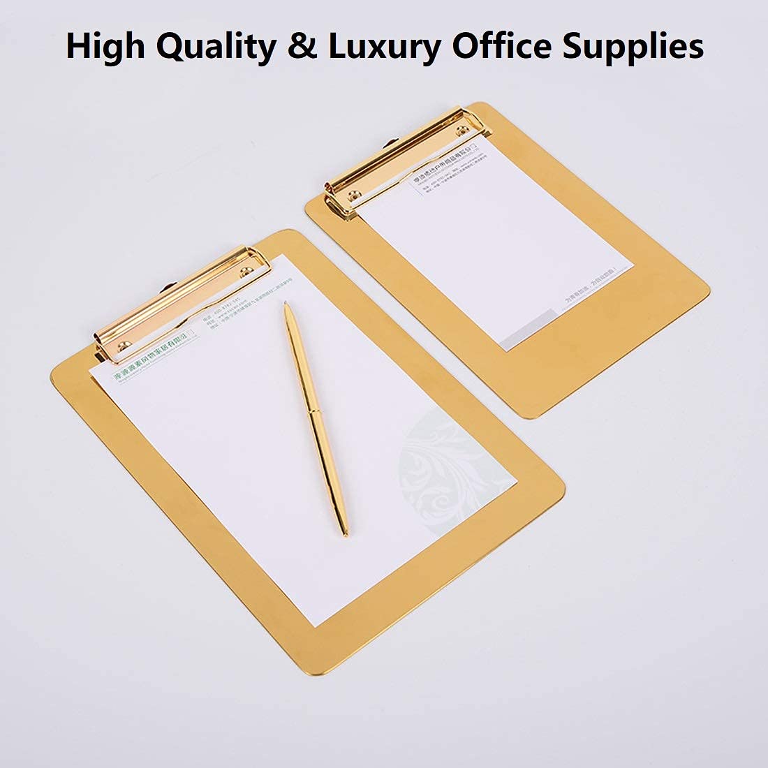 Lot de 4 presse-papiers de luxe en acier inoxydable plaqué or, format A4/A5/A6, porte-documents, menu, bloc-notes, cadeaux pour le personnel et étudiant
