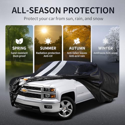 Image of Chevrolet Silverado 1500 Truck Cover Custom Fit 1998-2026 Crew Cab Short Bed(5.7'-5.8') With Door Zipper, 10 Layer Pickup Truck Cover Waterproof All Weather, Car Tarp for Wind Dust Sun etc Protection.